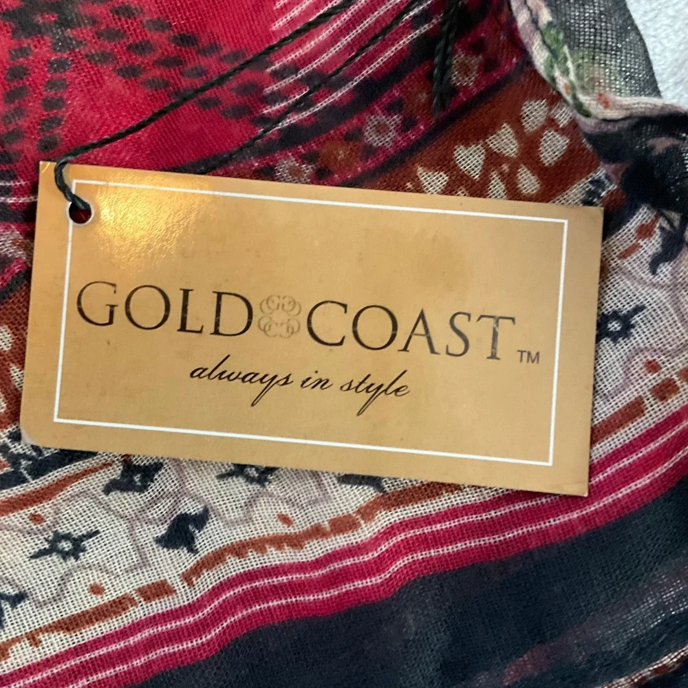 Gold Coast Bohemian Patchwork Scarf Wrap Shawl Red Beige‎ Boho Festival